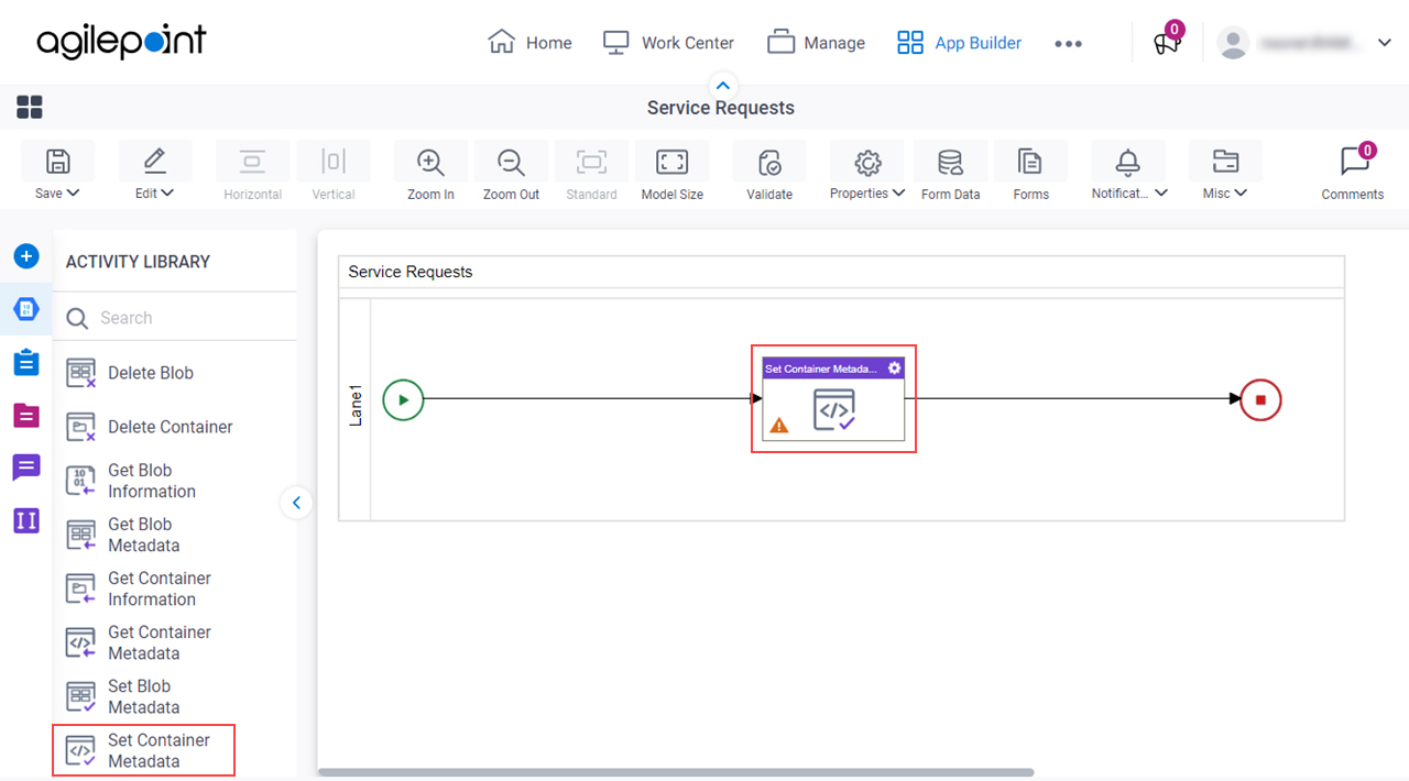 Drag Set Container Metadata activity