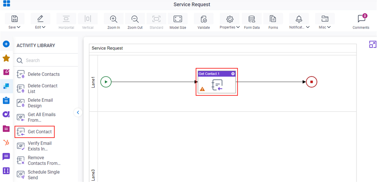 Drag Get Contact activity