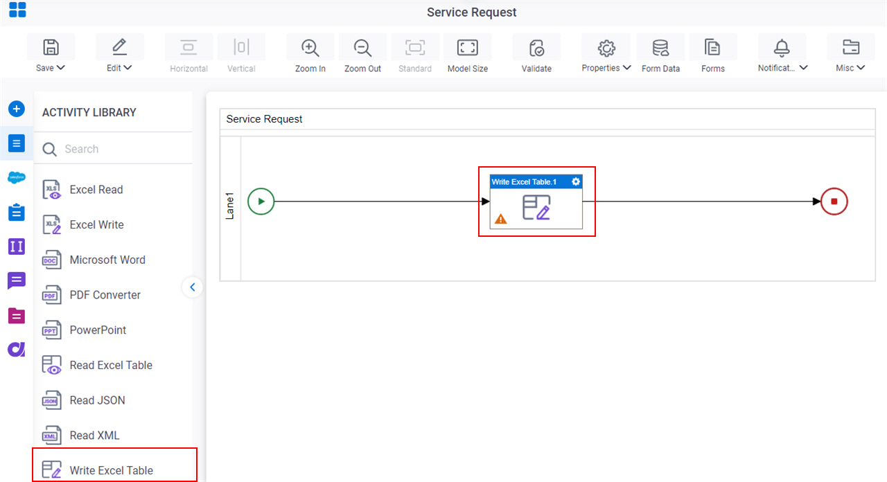 Write Excel Table activity