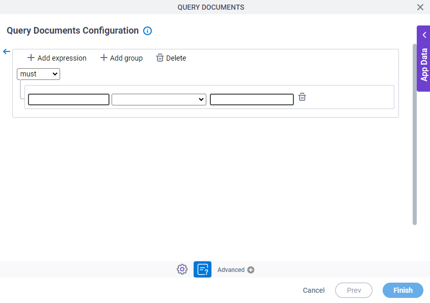 Query Documents Configuration Where tab Create Conditions
