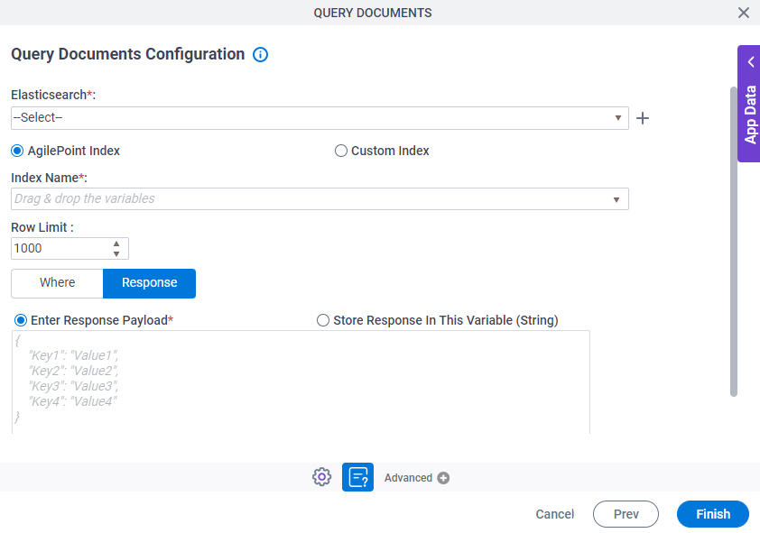 Query Documents Configuration Response tab