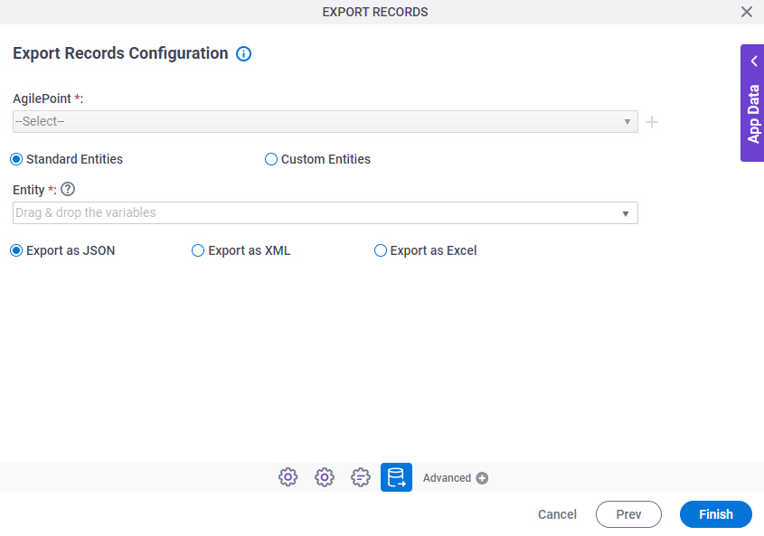 Export Record Configuration screen