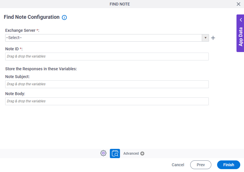 Find Note Configuration screen