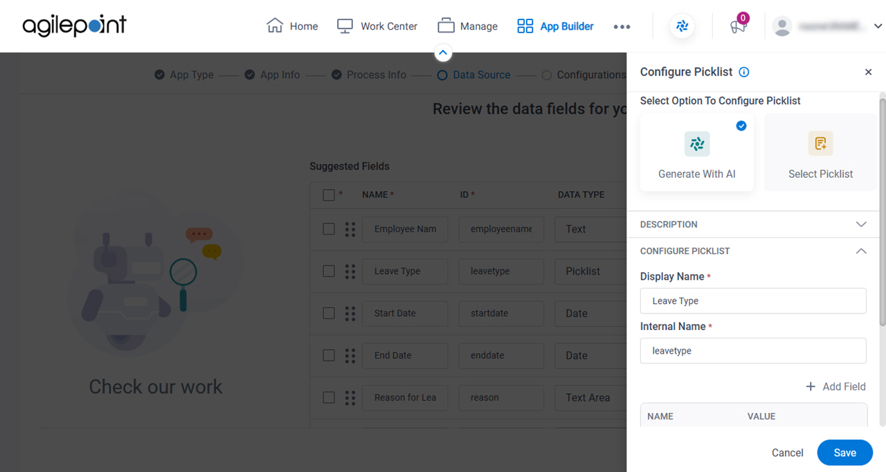 Configure Picklist screen