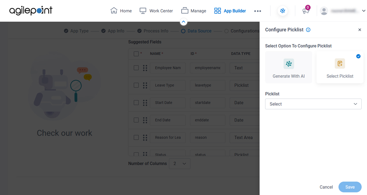 Configure Picklist screen