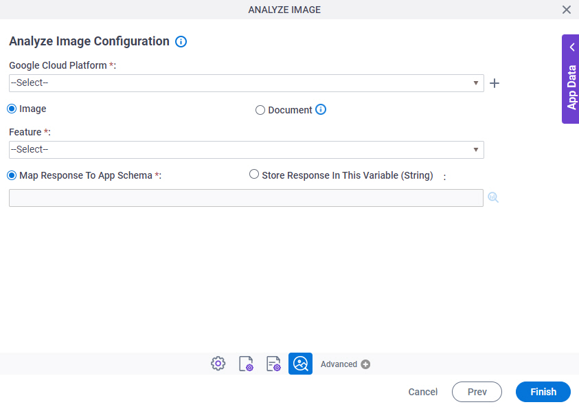 Analyze Image Configuration screen