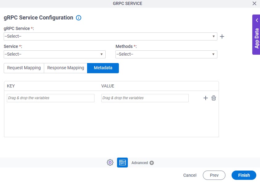 gRPC Service Configuration Metadata tab