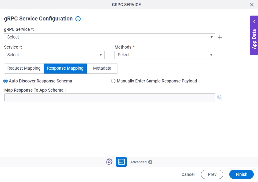 gRPC Service Configuration Response Mapping tab