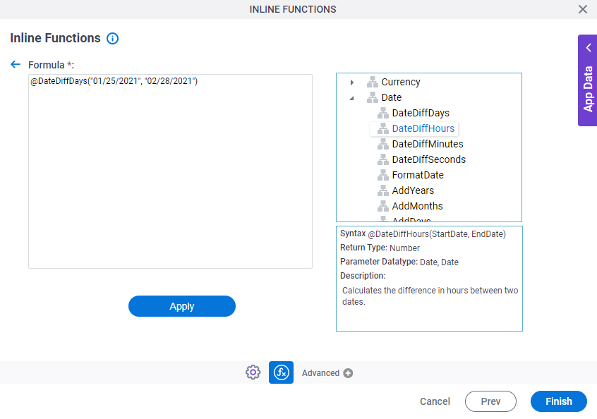 Inline Functions screen