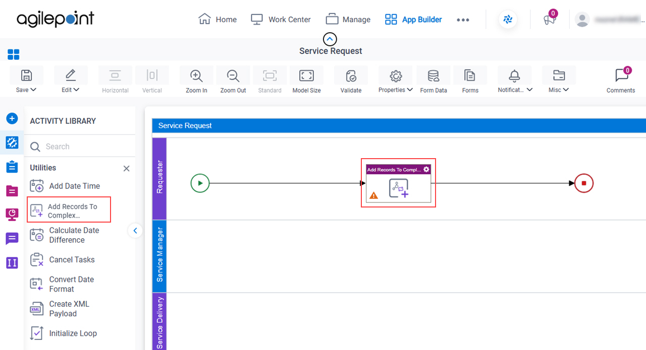 Drag Add Records To Complex Schema Node activity