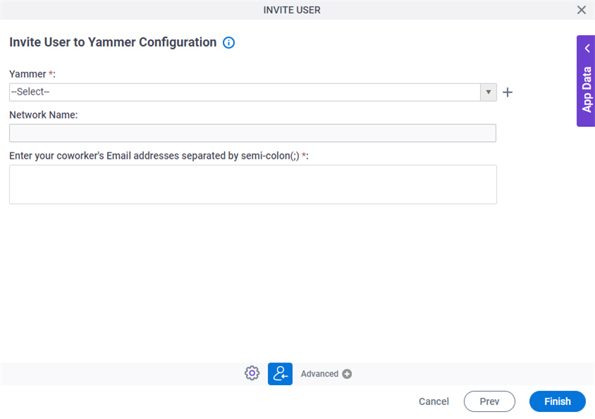 Invite User to Yammer Configuration screen