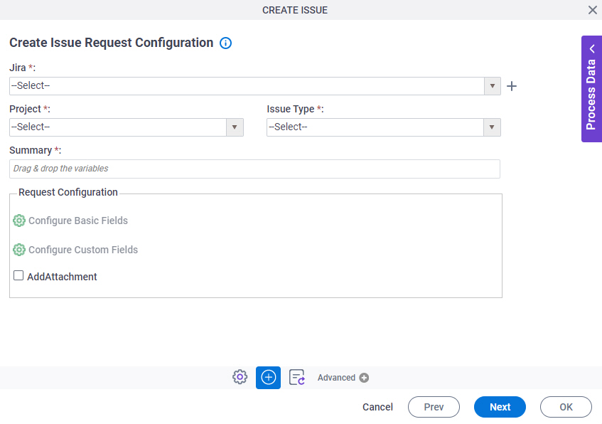 Create Issue Request Configuration screen