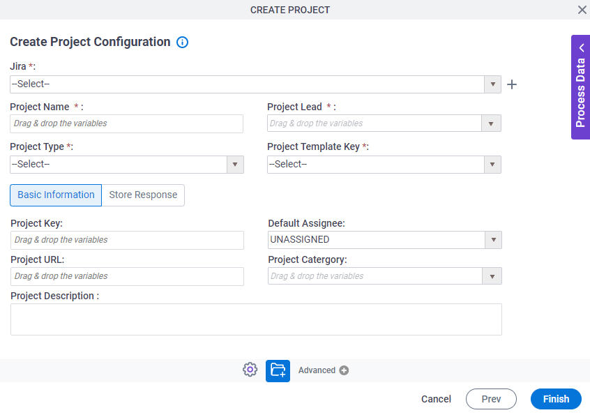 Create Project Configuration Basic Information tab