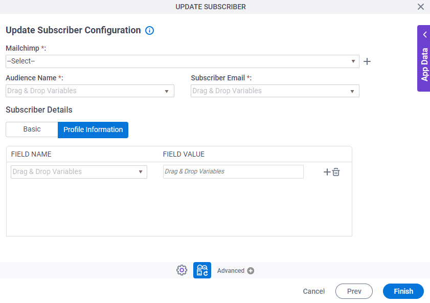 Update Subscriber Configuration Profile Information tab