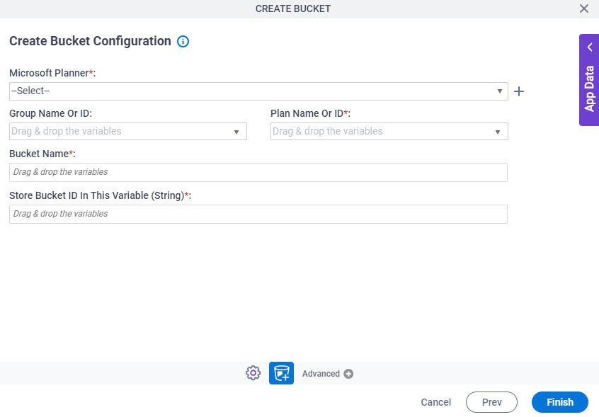 Create Bucket Configuration screen