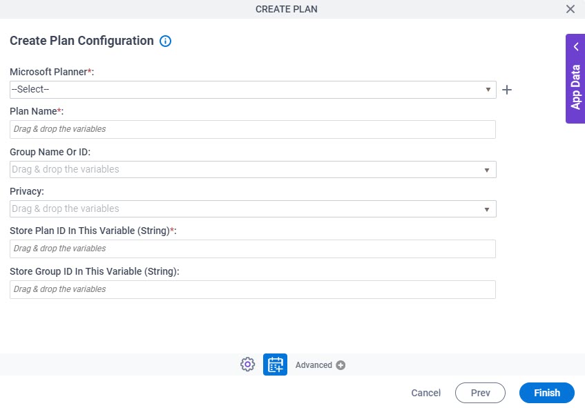 Create Plan Configuration screen