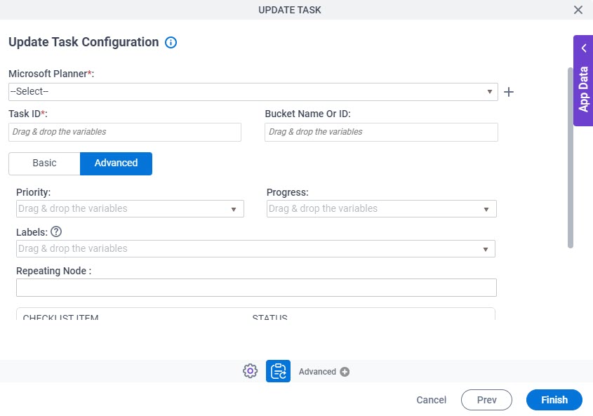 Update Task Configuration Advanced tab