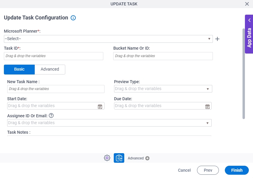 Update Task Configuration Basic tab