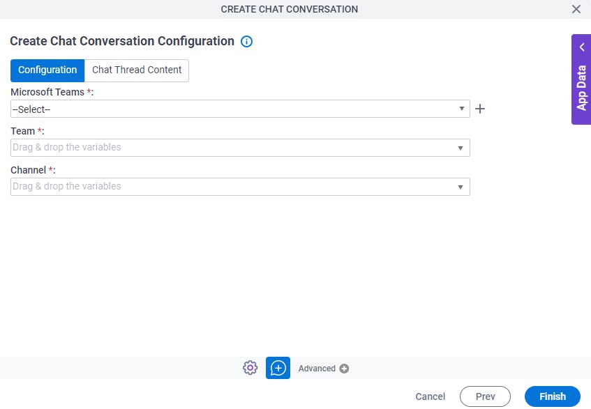 Create Chat Conversation Configuration Configuration tab