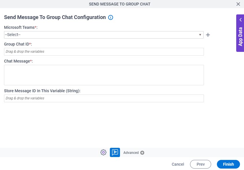 Send Message To Group Chat Configuration screen