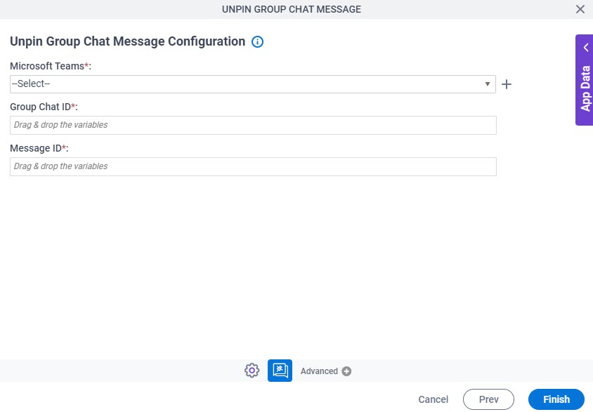 Unpin Group Chat Message Configuration screen