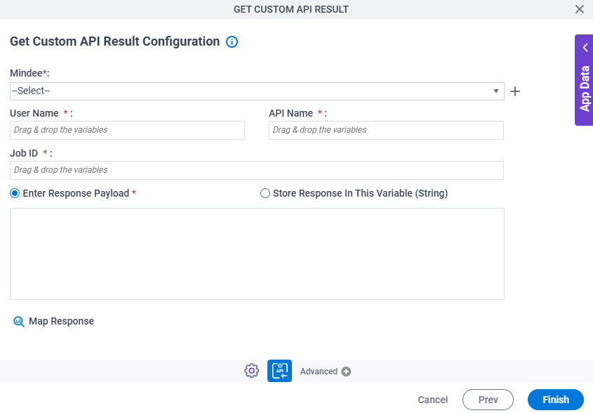 Get Custom API Result Configuration screen