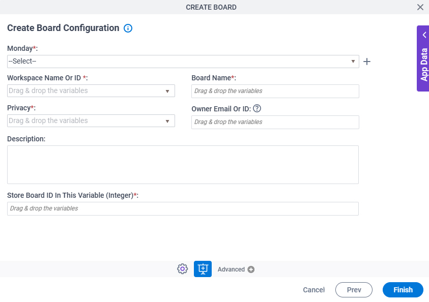 Create Board Configuration screen