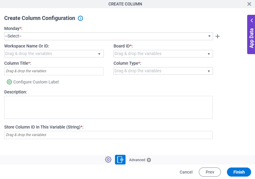 Create Column Configuration screen