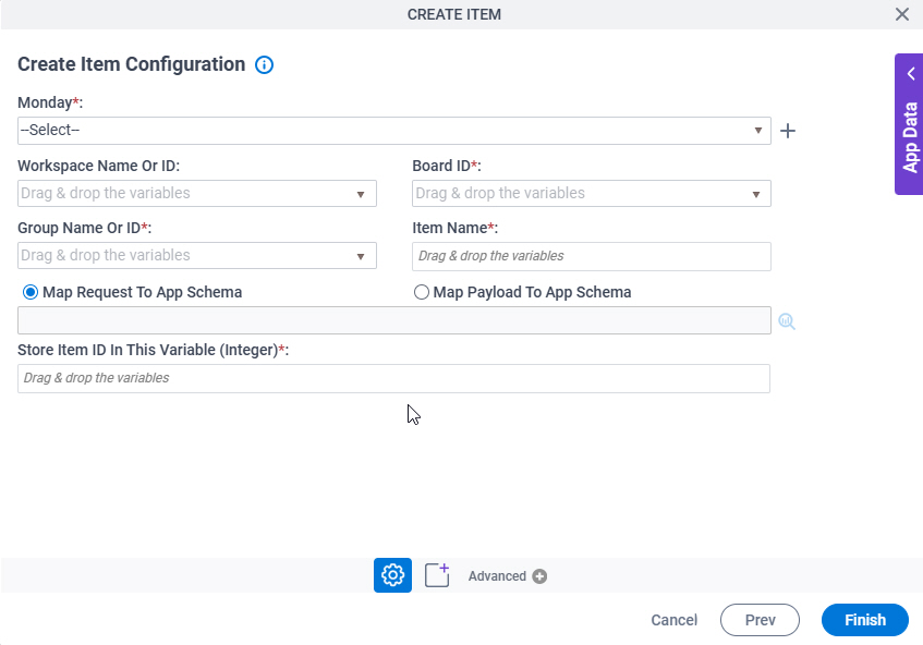 Create Item Configuration screen