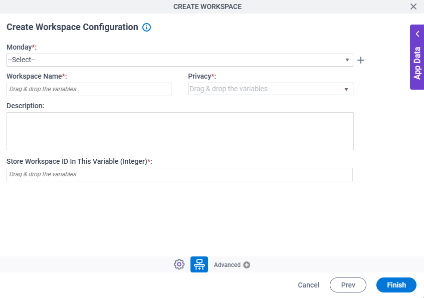 Create Workspace Configuration screen