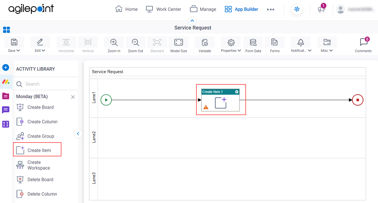 Drag Create Item activity