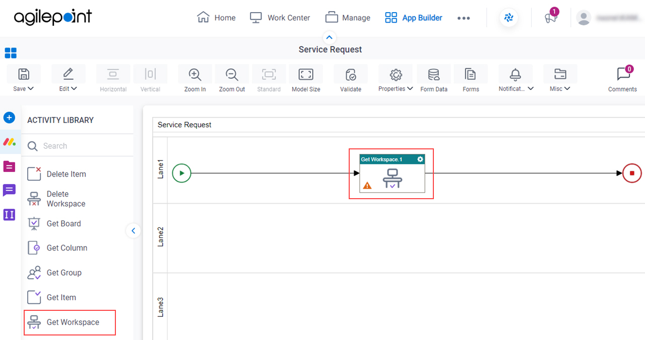 Drag Get Workspace activity