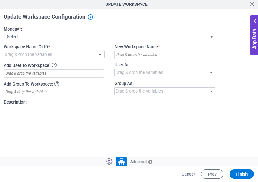 Update Workspace Configuration screen