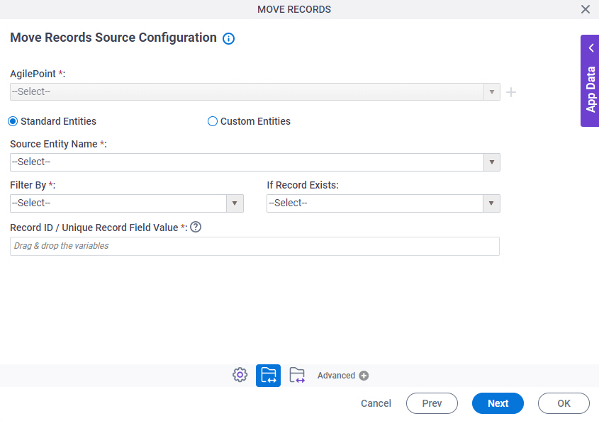 Move Records Source Configuration screen