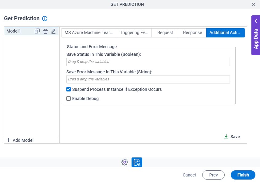 Get Prediction Configuration Additional Actions tab