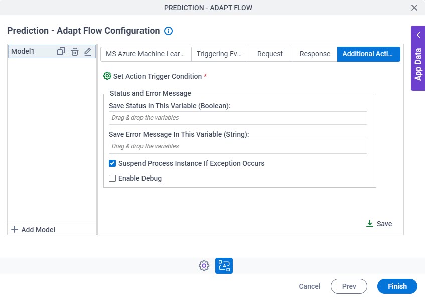 Prediction Adapt Flow Configuration Additional Actions tab