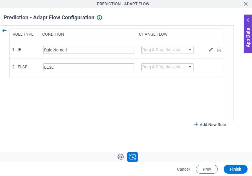 Prediction Adapt Flow Configuration Additional Actions tab Set Action Trigger Condition screen