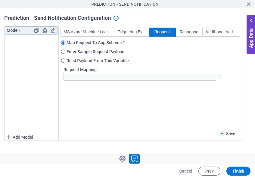 Prediction Send Notification Configuration Request tab