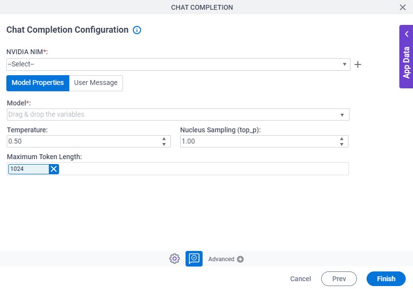 Chat Completion Configuration Model Properties tab