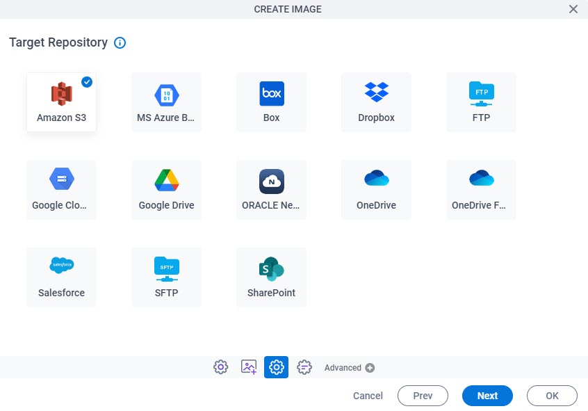 Target Repository screen