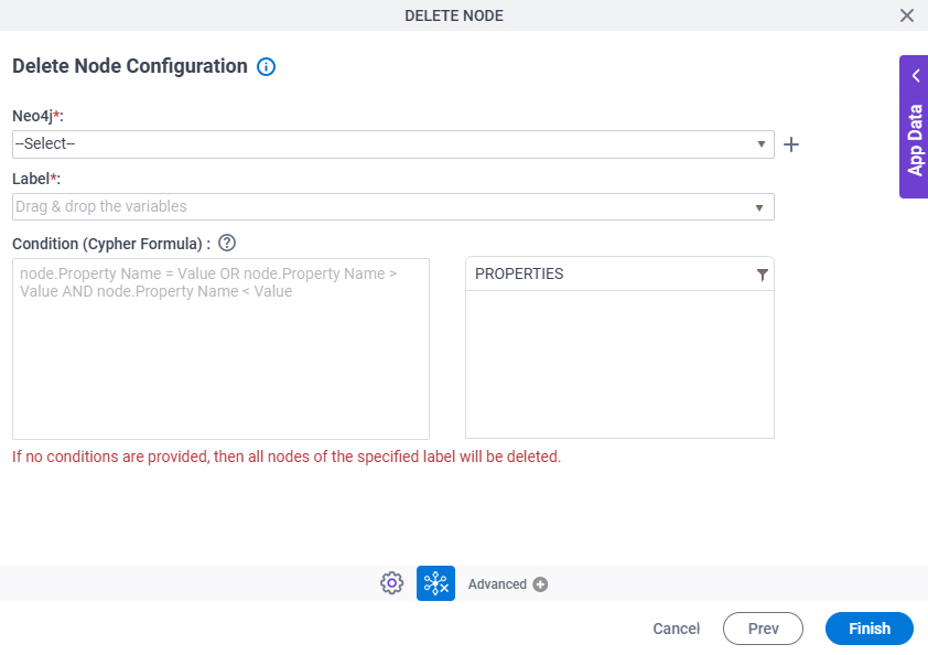 Delete Node Configuration screen