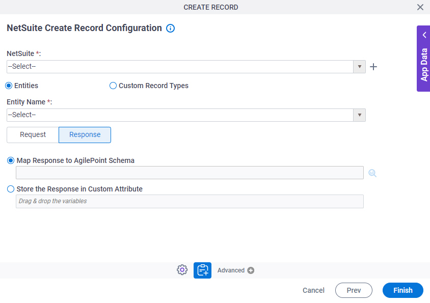 NetSuite Create Record Configuration Response tab