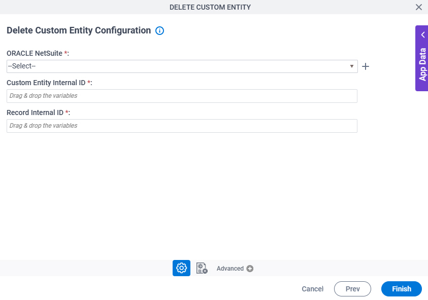 Delete Custom Entity Configuration screen