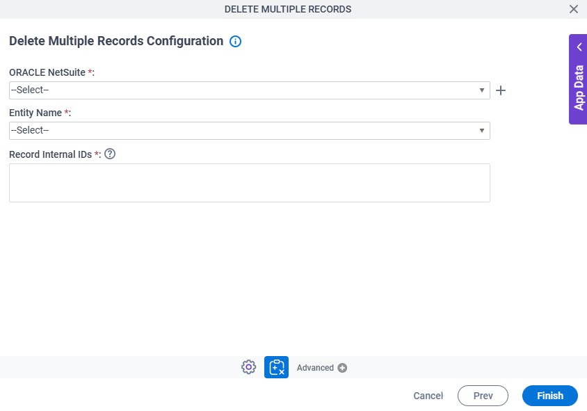 Delete Multiple Records Configuration screen