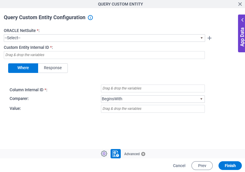 Query Custom Entity Configuration Where tab