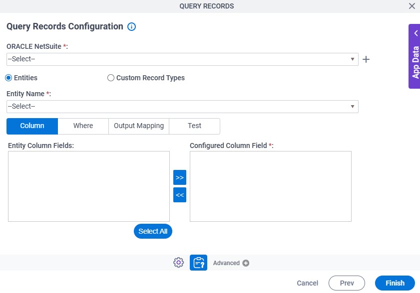 Query Records Configuration Column tab