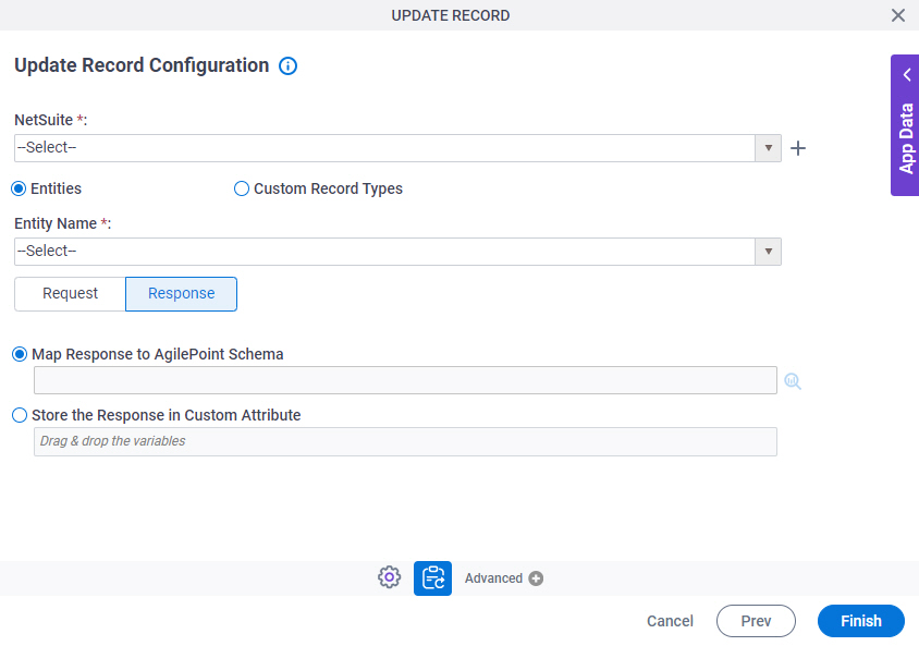 Update Record Configuration Response tab