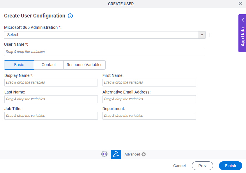 Create User Configuration Basic tab