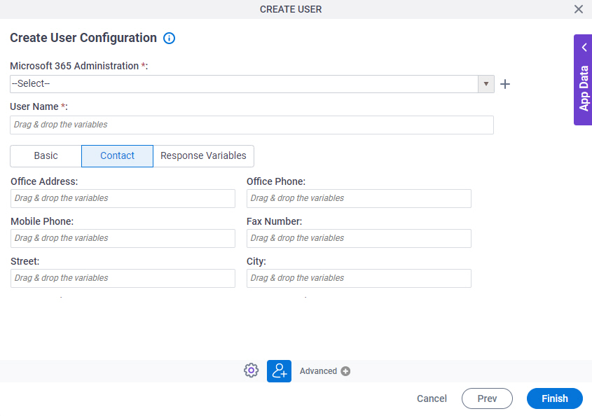 Create User Configuration Contact tab