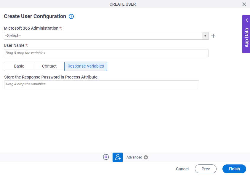 Create User Configuration Response Variables tab